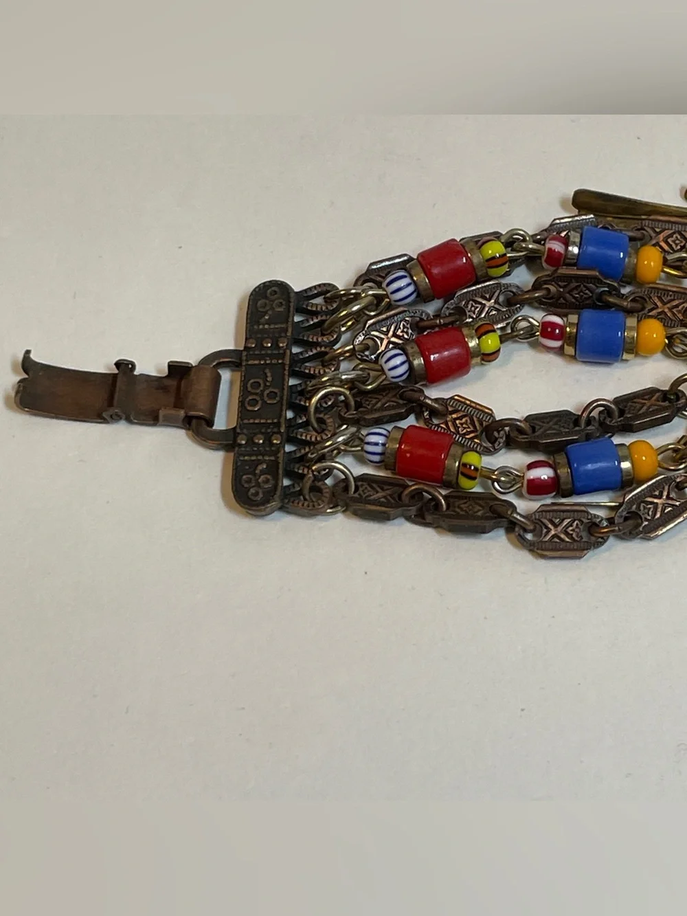 African Egyptian  Style Boho Beaded Copper Chain Brass Paddles Dangle Bracelet